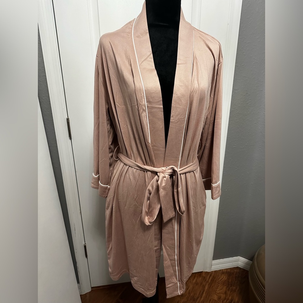 EKOUAER Mauve Dusty Rose Stretchy Loghtweight Tie Sash Bathrobe Size Large